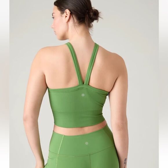 NWT New ATHLETA Aurora High Neck V Back Ribbed Crop Tank Baja Green S - Picture 6 of 7